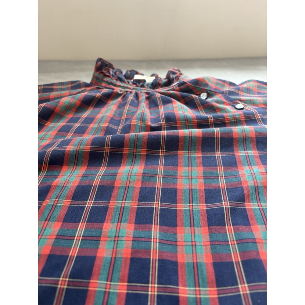 Vtg 70s Levi Strauss Blouse Womens Sz 10 Tartan Plaid High Neck Puff Sleeve Twee - Picture 3 of 9